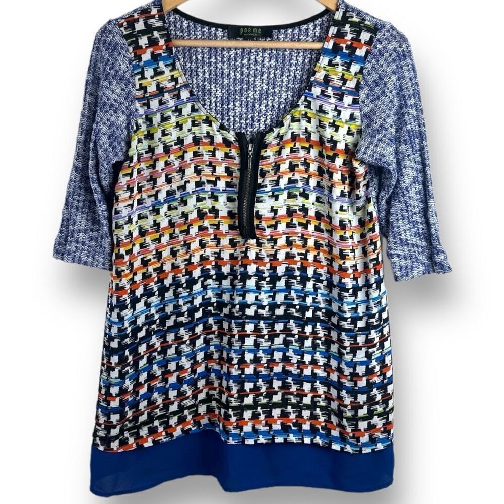 Poeme By Citron Women's M Santa Monica Colorful Mixed Media Top Art To Wear‎